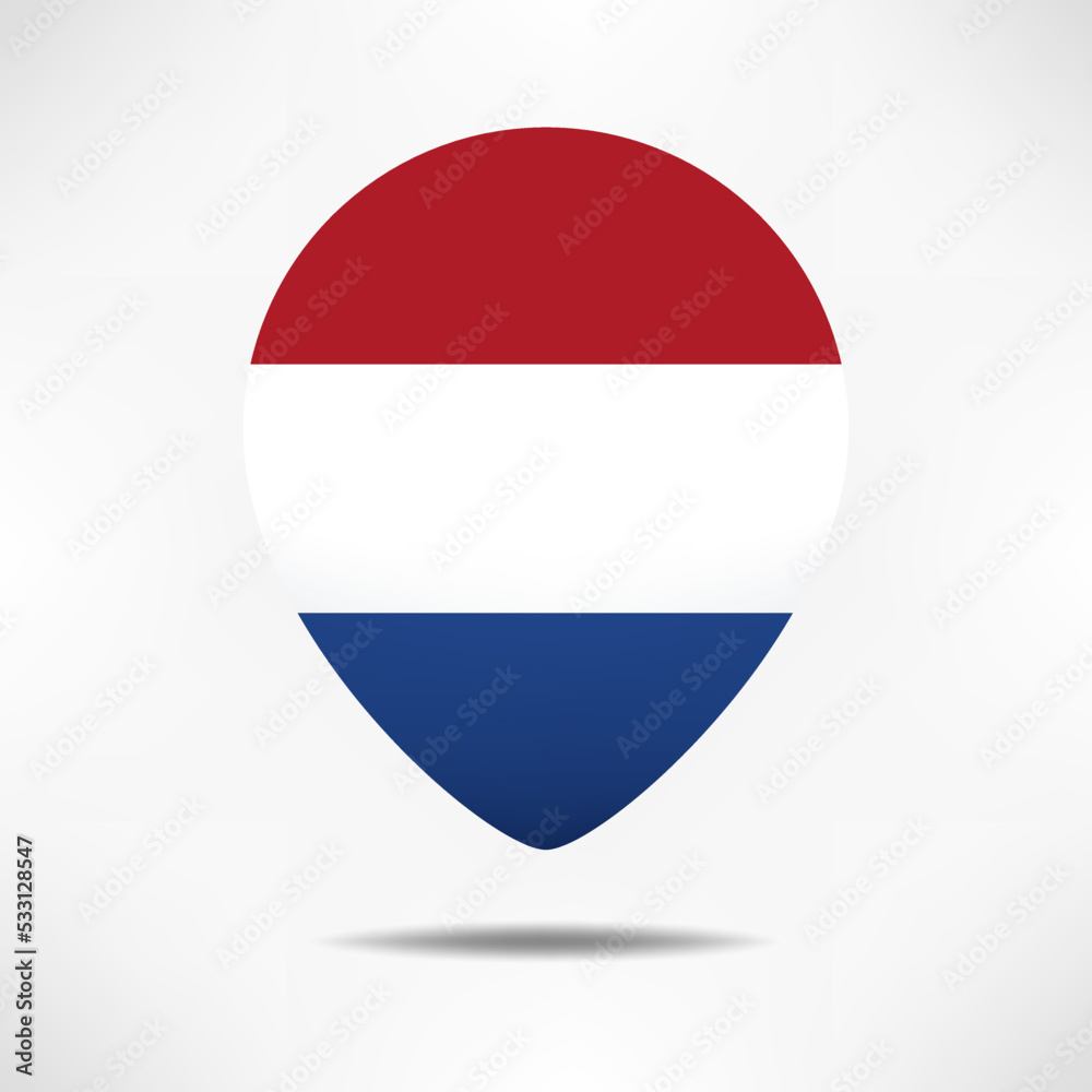 Netherlands map pointers flag with shadow. Pin flag Netherlands map pointers flag with shadow. Pin flag