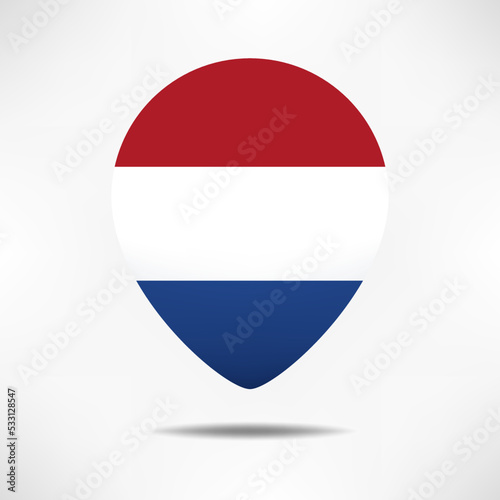 Netherlands map pointers flag with shadow. Pin flag