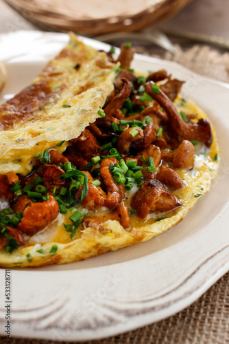 Traditional omelette with fresh chanterelle.