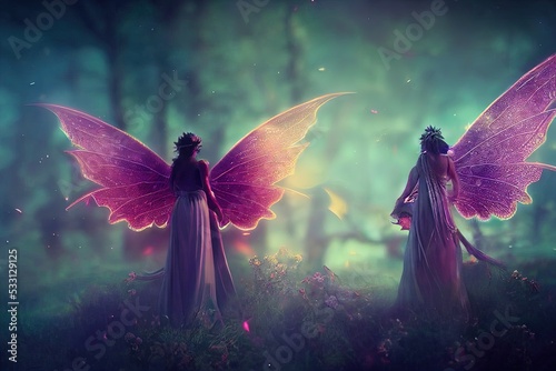 illustration of fairies with mythical wings