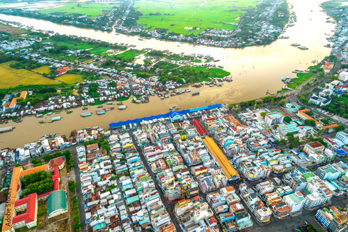 Chau Doc city  An Giang Province  Viet Nam  aerial view. This is a city bordering Cambodia in the Mekong Delta region of Vietnam.