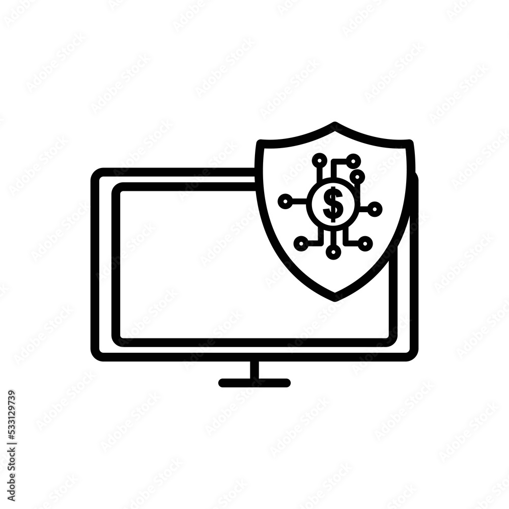 Monitor line icon illustration with shield and dollar. icon related to fintech. Line icon style. Simple design editable Monitor line icon illustration with shield and dollar. icon related to fintech. Line icon style. Simple design editable