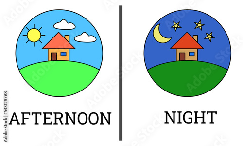 illustration of two images afternoon and night. isolated. for education or otherwise