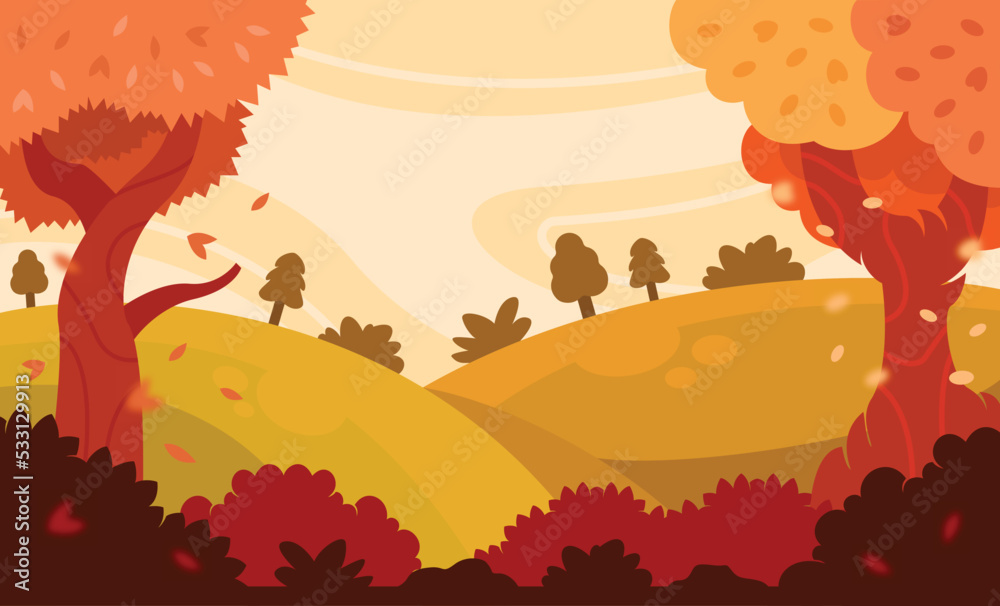 Flat background garden and trees for autumn celebration