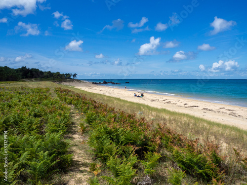 Fougères, banc de sable avec pêcheurs, eau turquoise, Plage des Ovaires, Île d'Yeu, Vendée, Pays de la Loire, France