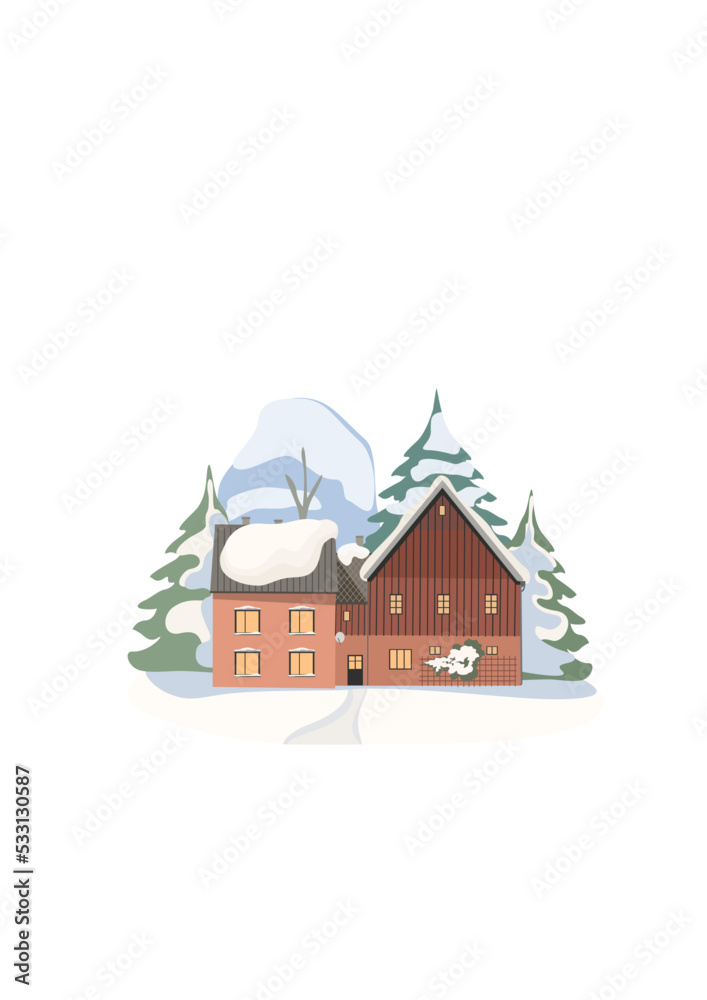 house in the snow, wintertime, christmastime, card