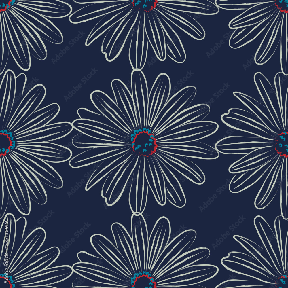 Obraz premium Seamless fabric of floral Line Pattern Vector, like ornament vector. Suit for package design, wallpaper, fashion print.