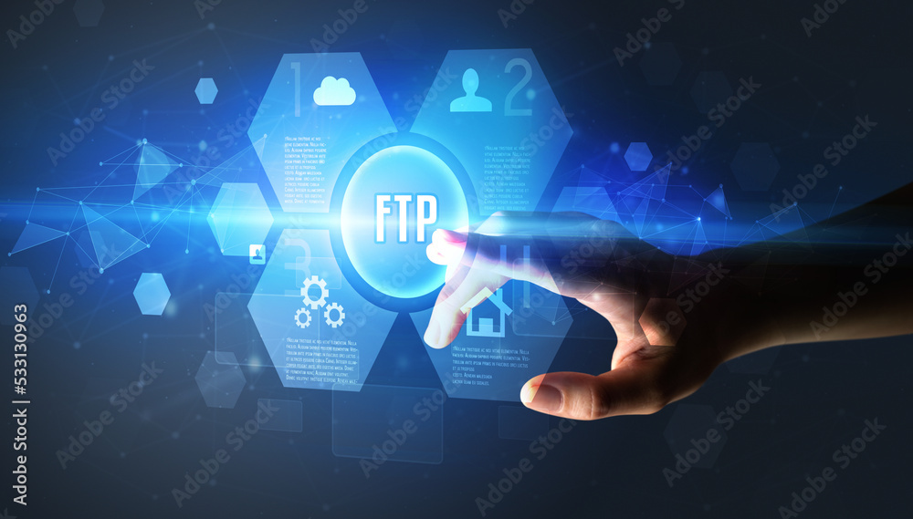 Hand touching digital button concept Hand touching digital button concept