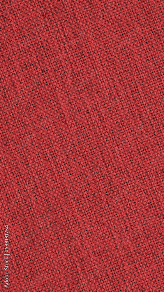 Dark red woven surface closeup. Textile texture similar to linen fabric. Sewing vertical background. Textured mobile phone wallpaper. Macro