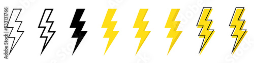 Free Download Thunder bolt vector icon. Lightning icons. Electrical sign. Thunderbolt symbol on white background. Electric concept stock vector illustration. Flash logo set. - GFXLoad