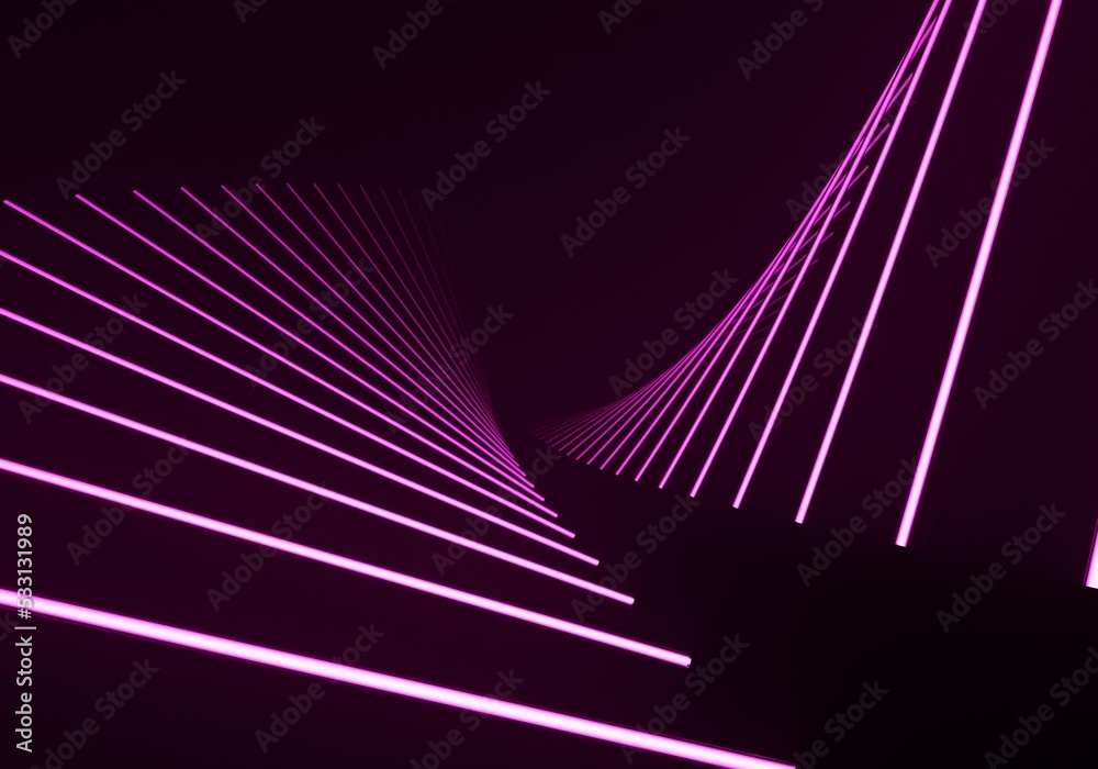 Obraz premium Glow hexagon Abstract line neon frames with bright colors on a black background 3D rendering