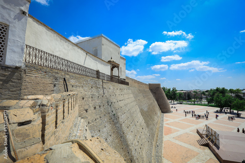 View to the Ancient Walls and Entrance Gates of the Ark, the Medieval massive Bukhara Fortress in Uzbekistan photo