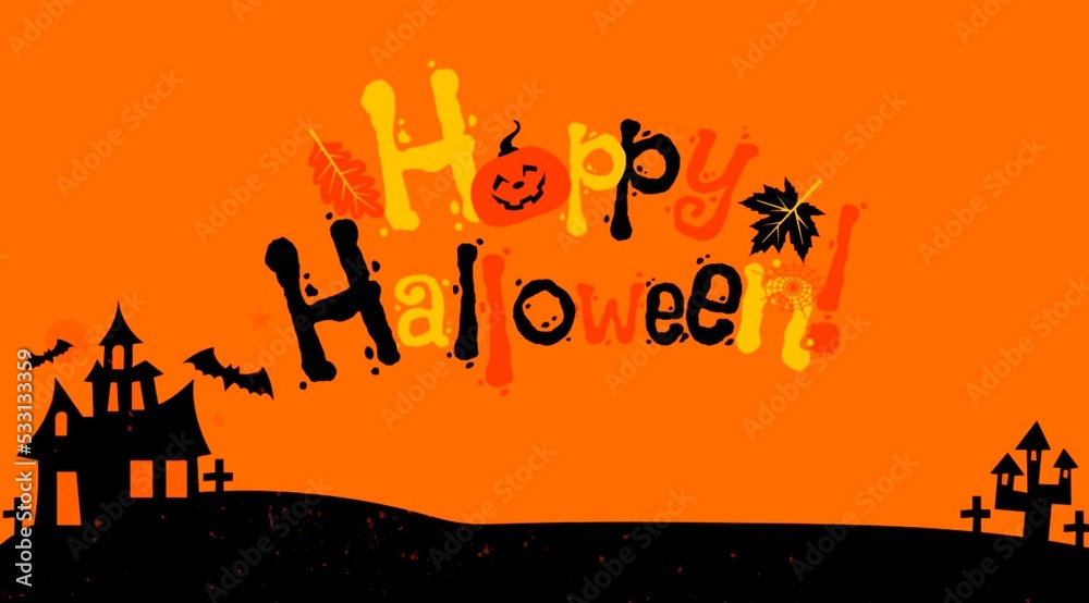 halloween background with castle, pumpkin, spooky