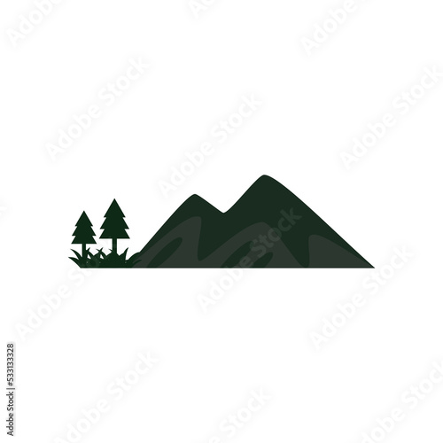 mountains and trees in the forest on a white background