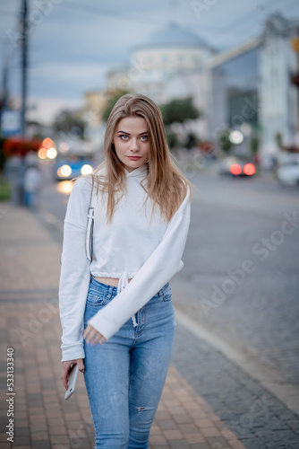 beautiful girl happy in the city