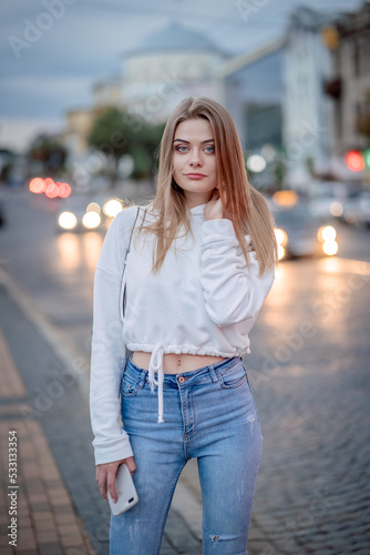 beautiful girl happy in the city