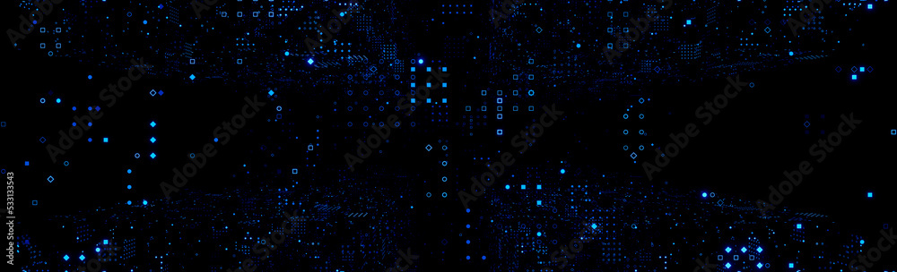 Abstract Blue lights glowing symbols Effect.Futuristic big data information.,3D model and illustration.