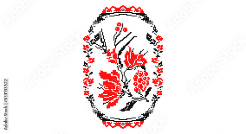 Fototapeta Naklejka Na Ścianę i Meble -  Embroidered good like old handmade cross-stitch ethnic Ukraine pattern. Ukrainian towel ornament, rushnyk called, vector.