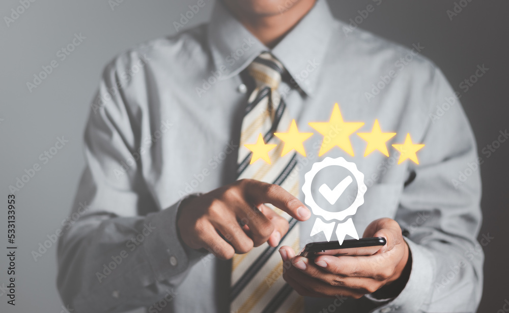 Hand show signs of top service. Quality Assurance, Assurance, Standards, ISO Certification and Standard Concepts. Hand show signs of top service. Quality Assurance, Assurance, Standards, ISO Certification and Standard Concepts.