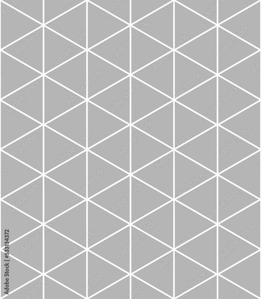 Vector seamless geometric pattern in grey tints. Grid of white triangles on grey background- large cells. Modern stylish texture. Repeating geometric background. Abstract bg. Vector design. Vector seamless geometric pattern in grey tints. Grid of white triangles on grey background- large cells. Modern stylish texture. Repeating geometric background. Abstract bg. Vector design.