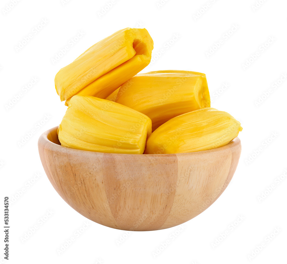 Ripe Jackfruit in the wood bowl isolated on transparent png