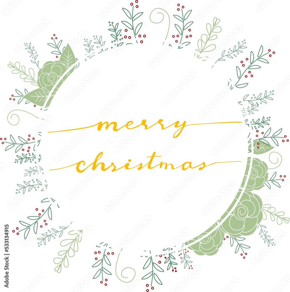 Obraz premium golden merry christmas calligraphy in green wreath