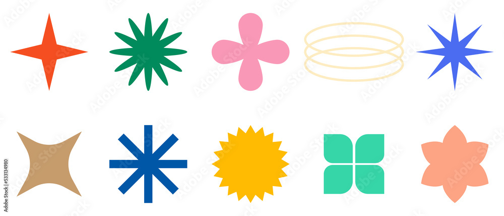 Obraz premium Minimal abstract shapes. Set of minimal icons in colors. Bauhaus inspired design elements.