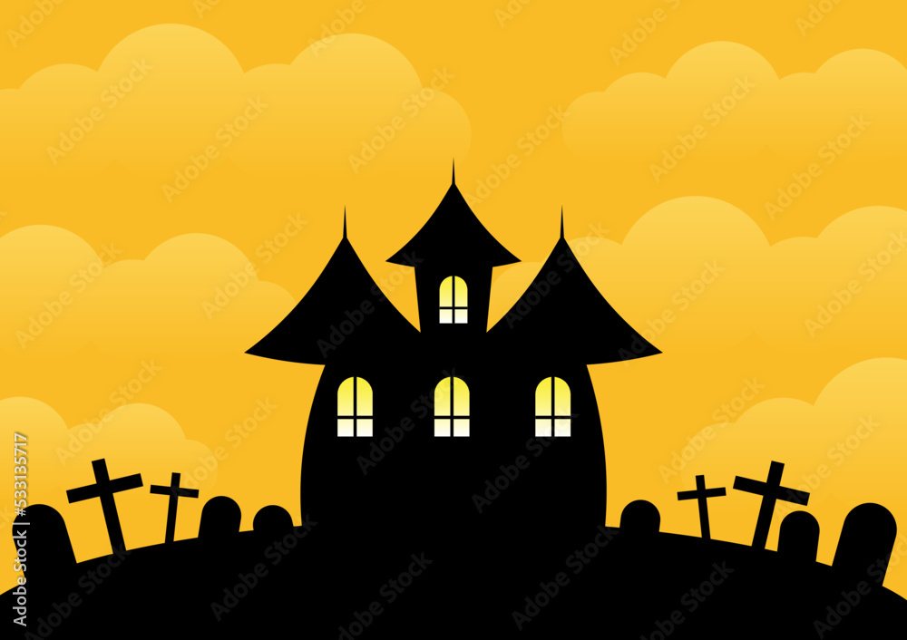Halloween night background with haunted house with vector illustration eps.10