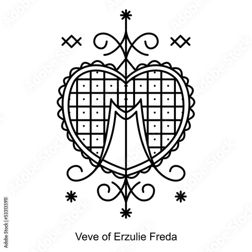 Veve of Erzulie Freda. Voodoo religious symbol. Transparent black icon, isolated on white background. Vector EPS10. 