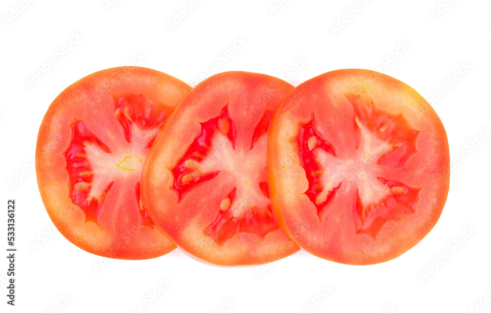 Top view of Tomato slice isolated on white background Top view of Tomato slice isolated on white background