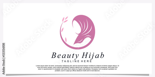 Hijab style logo design template with unique concept Premium Vector