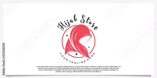 Hijab style logo design template with unique concept Premium Vector
