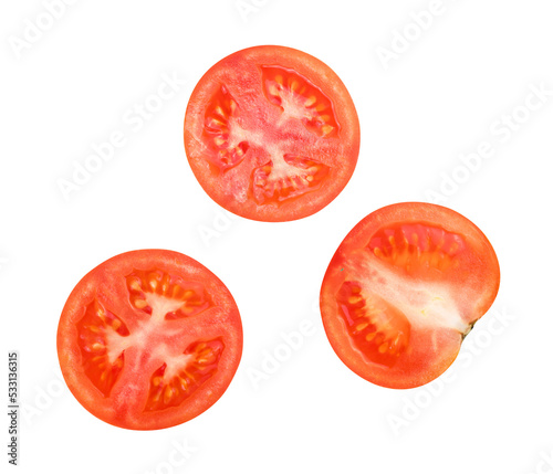 Top view of Slice of tomato isolated on white