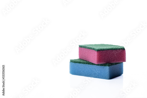 heap, stack  of Color sponges dishwashing isolated on white background