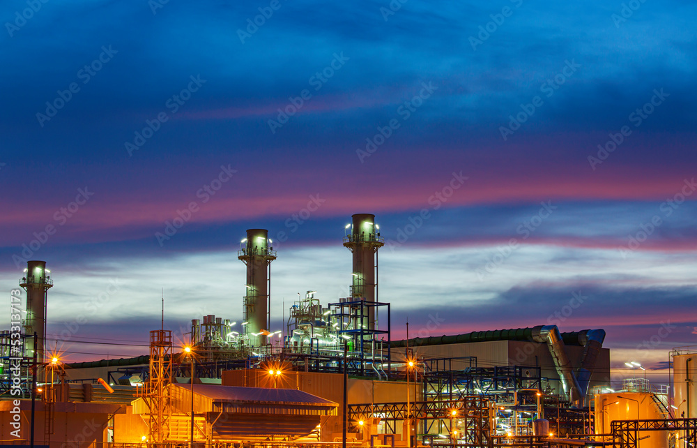 Fototapeta premium Twilight scene of tank oil power plant