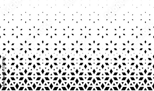 Geometric pattern of black figures on a white background.Seamless in one direction.