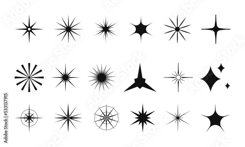 Star vector icons set. Shine symbol illustration. Star light sparkle collection