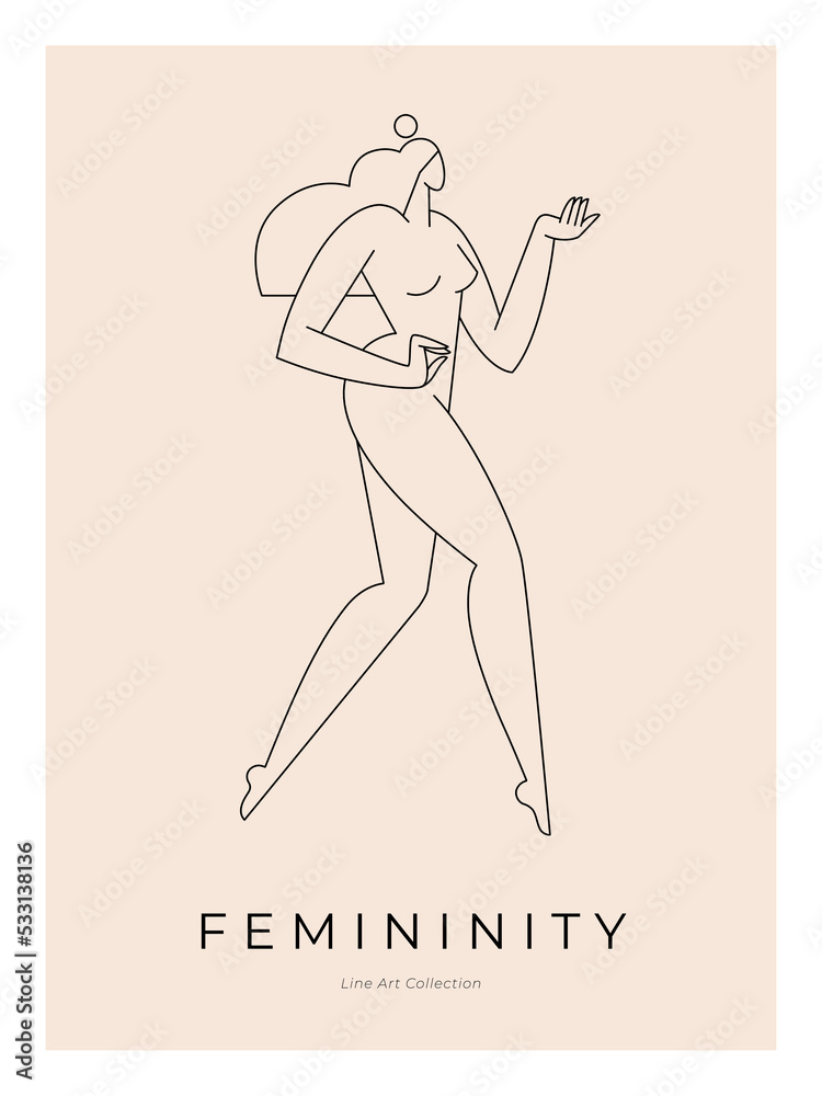 Contemporary modern poster. Woman silhouette, nude female body in ...