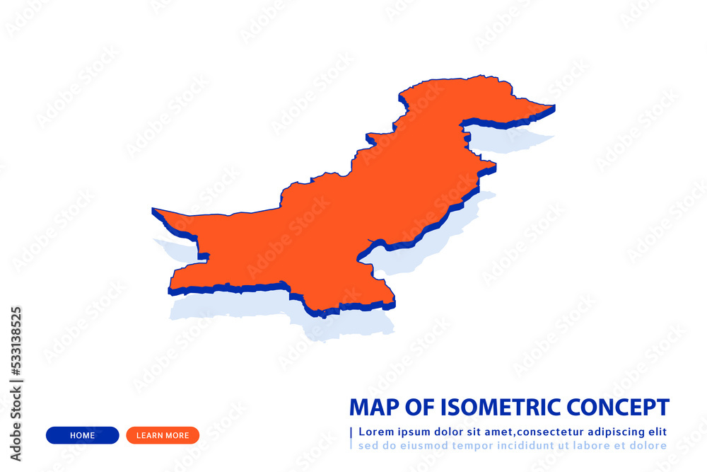 Orange map of Pakistan on white background. Vector modern isometric ...