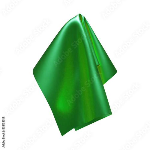Green shiny fabric, handkerchief or tablecloth hanging