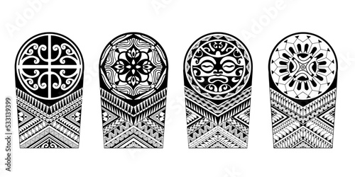 Wrap around arm polynesian tattoo set design. Pattern aboriginal samoan.