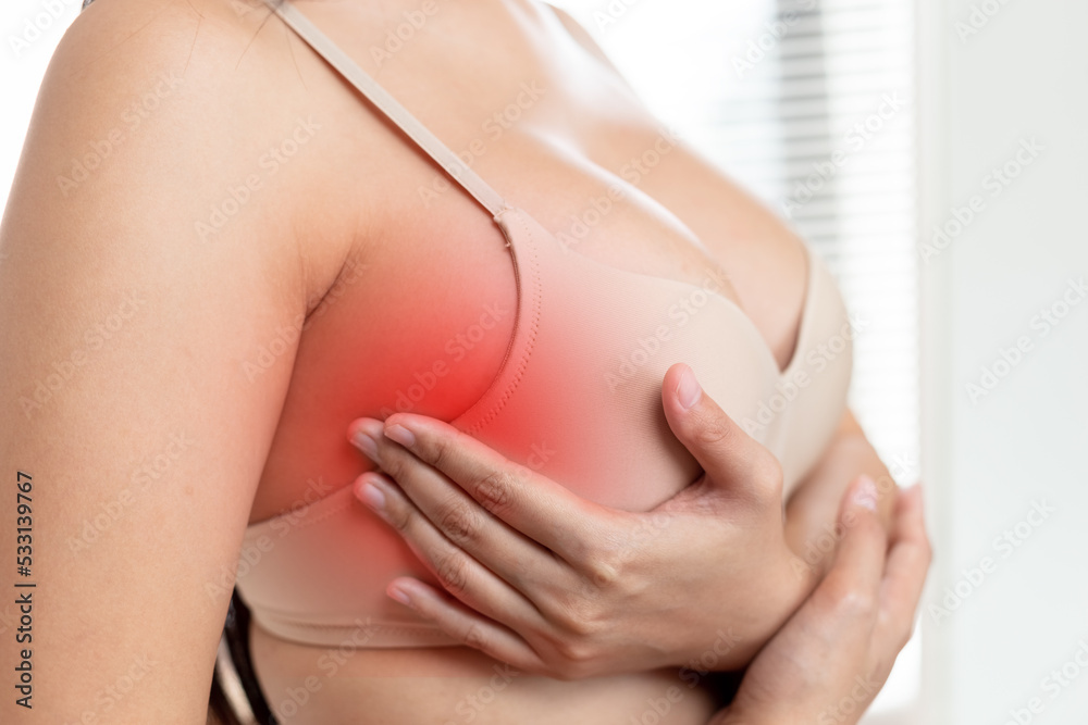 Woman Holding Touching Her Breast. Stock Image - Image of chest