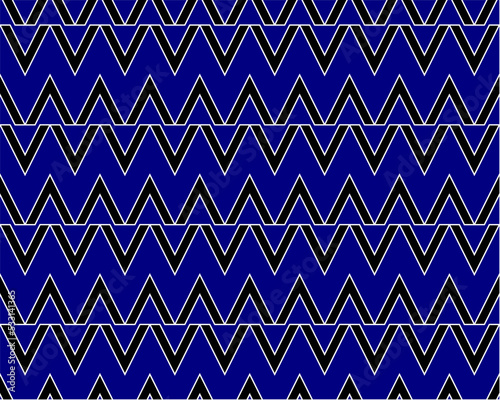 Black v letter typography font repeating pattern isolated on navy blue background vector. Zigzag chevron, thin diagonal lines, wall ceramic tiles seamless pattern.