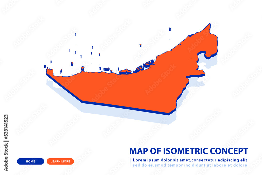 Orange map of United Arab Emirates on white background. Vector modern ...