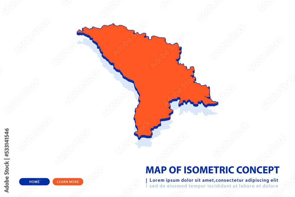 Orange map of Moldova on white background. Vector modern isometric concept greeting Card illustration eps 10.