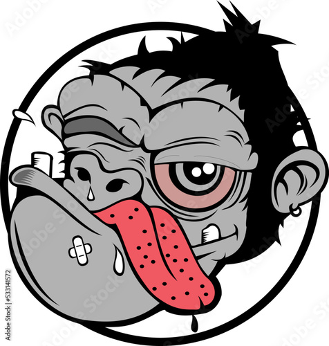 drunk gorilla face illustration vector