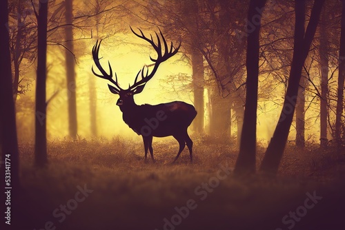 Stunning landscape image of deer stag silhouette