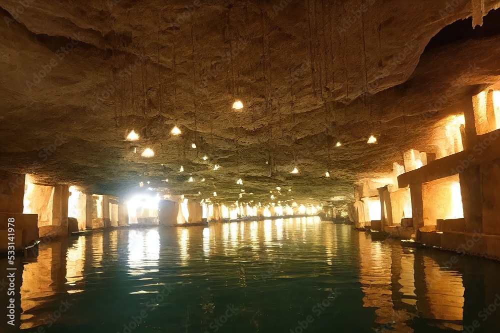 Underground city massive cavern Egyptian style
