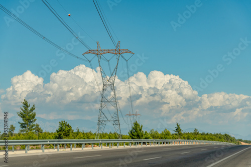 Electric power poles High voltage electrical power poles along a national highway