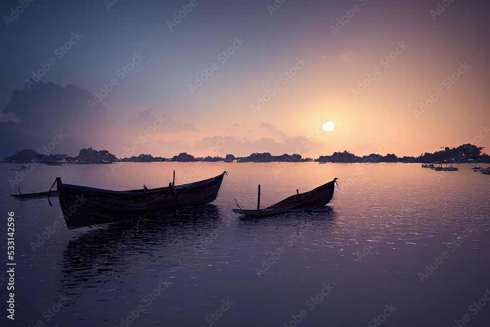 View of traditional fishing boats along the sea